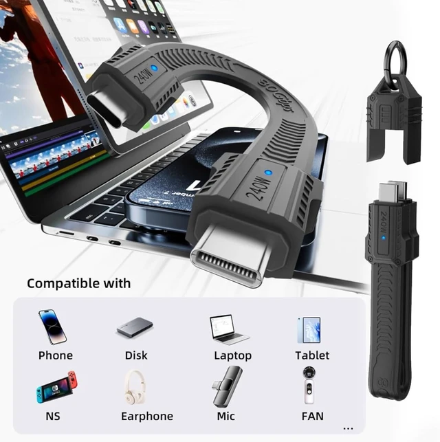 Alt view image 3 of 7 - chenyang 5.12 Inch USB C Short Flat Cable,Support PD 240W/80Gbps/8K@60Hz Video/OTG Compatible with Thunderbolt3/4 with Storage Case White