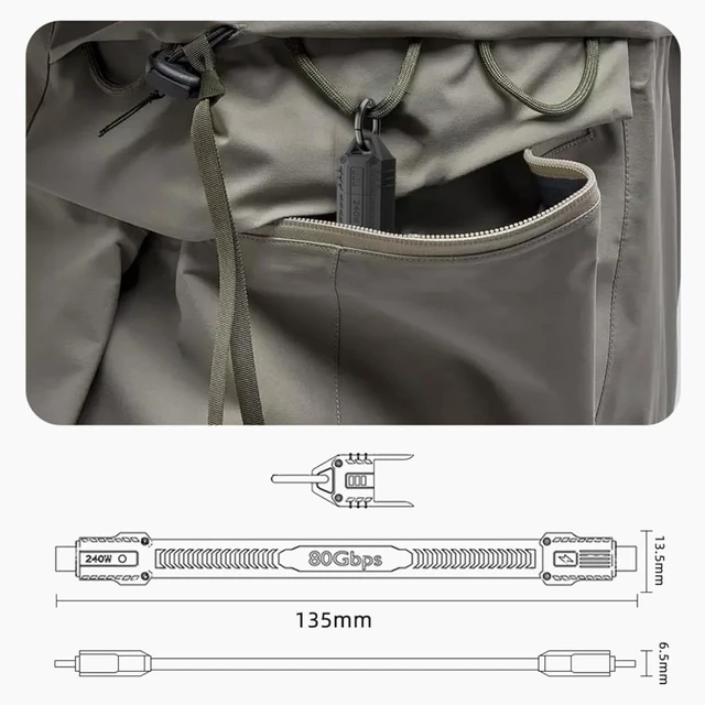 Alt view image 7 of 7 - chenyang 5.12 Inch USB C Short Flat Cable,Support PD 240W/80Gbps/8K@60Hz Video/OTG Compatible with Thunderbolt3/4 with Storage Case White