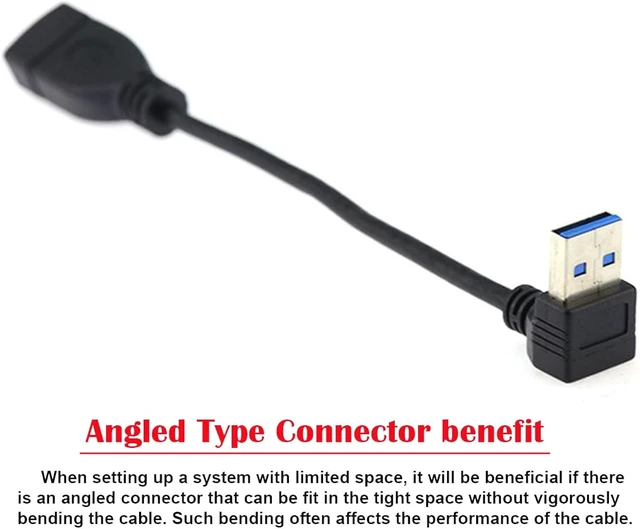 Alt view image 3 of 7 - Cablecc USB 3.0 Type-A Male to USB 3.0 Type-A Female Extension Cable 20cm 5Gbps 90 Degree (Up Angled)