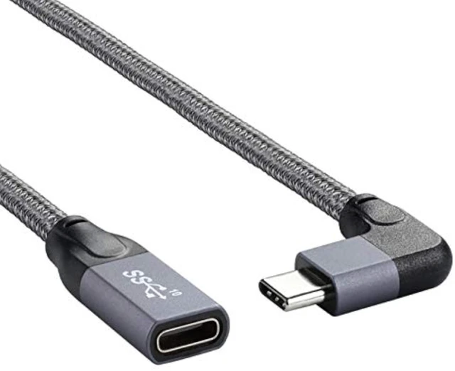 Alt view image 2 of 7 - cablecc Left Right Angled USB-C USB 3.1 Type C Male to Female Extension Data Cable with Sleeve for Laptop