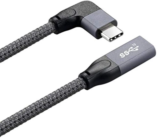 Alt view image 3 of 7 - cablecc Left Right Angled USB-C USB 3.1 Type C Male to Female Extension Data Cable with Sleeve for Laptop