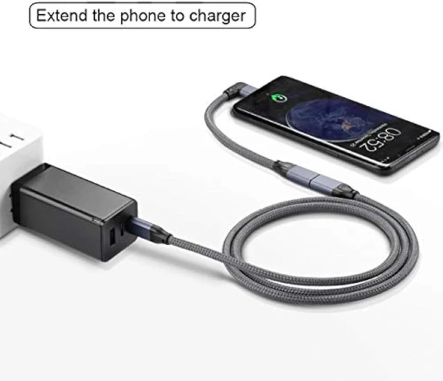 Alt view image 6 of 7 - cablecc Left Right Angled USB-C USB 3.1 Type C Male to Female Extension Data Cable with Sleeve for Laptop