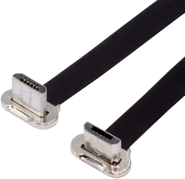 Main image of cablecc 5Pin Ultra Slim Flat Data Micro USB2.0 Male to Micro USB Male Charge Cable 16cm Down to Up Angle 90 Degree Connector