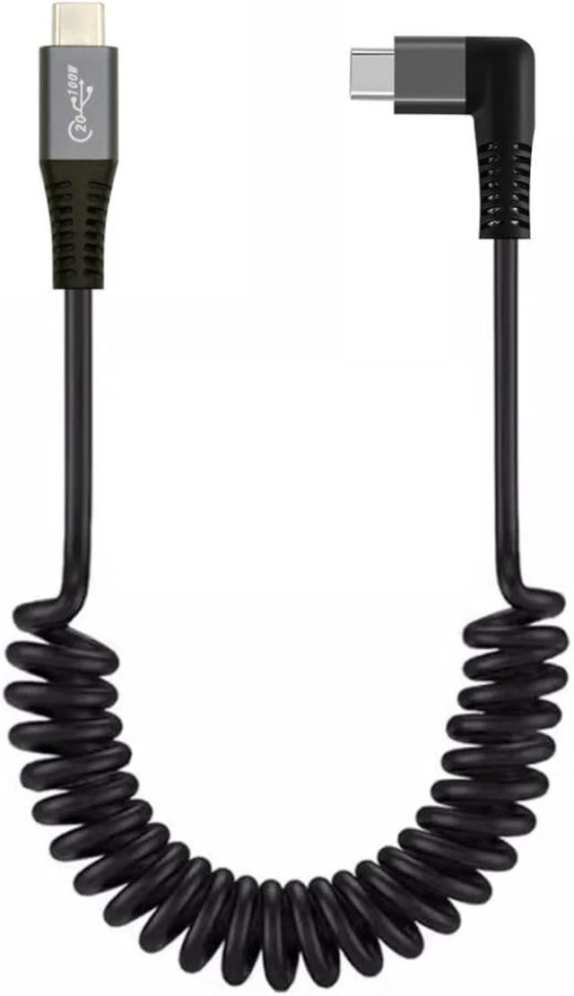 Main image of chenyang USB C to C Coiled Cable USB 3.2 Type C 90 Degree Right Angled 20Gbps PD 100W 8K@60Hz Data Fast Charging Cable 6ft