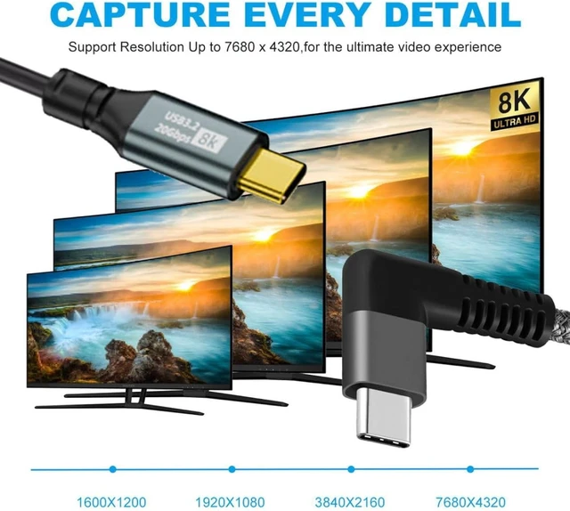 Alt view image 7 of 7 - chenyang USB C to C Coiled Cable USB 3.2 Type C 90 Degree Right Angled 20Gbps PD 100W 8K@60Hz Data Fast Charging Cable 6ft