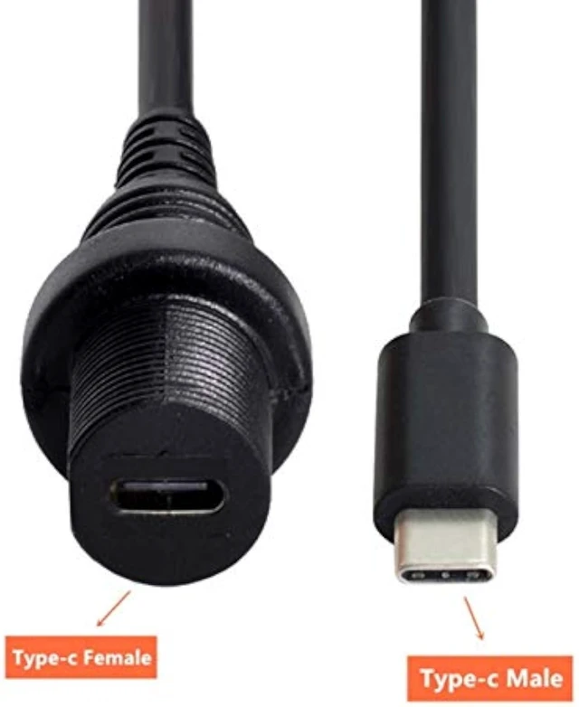 Alt view image 3 of 6 - cablecc Waterproof USB-C Type-C USB 3.1 Extension Flush Car Mount Extension Cable for Dashboard Panel