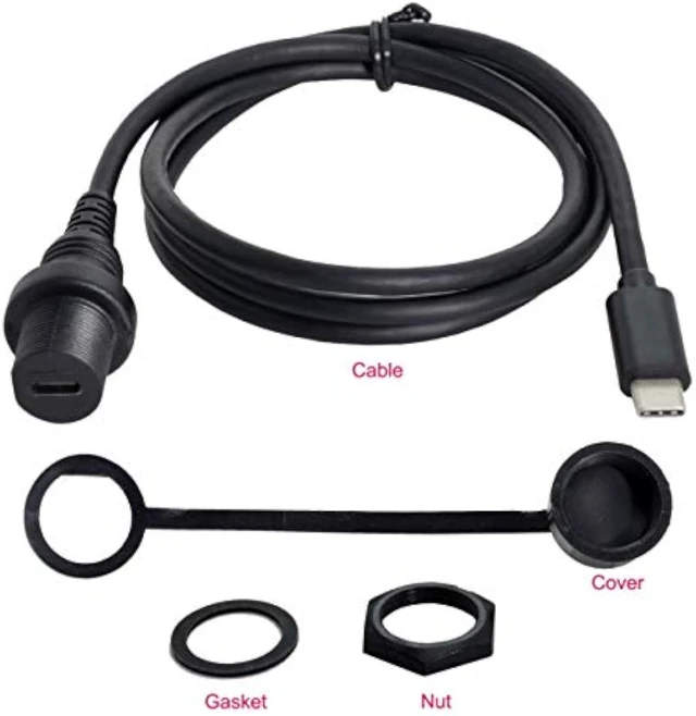 Alt view image 4 of 6 - cablecc Waterproof USB-C Type-C USB 3.1 Extension Flush Car Mount Extension Cable for Dashboard Panel