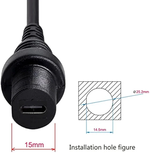 Alt view image 5 of 6 - cablecc Waterproof USB-C Type-C USB 3.1 Extension Flush Car Mount Extension Cable for Dashboard Panel