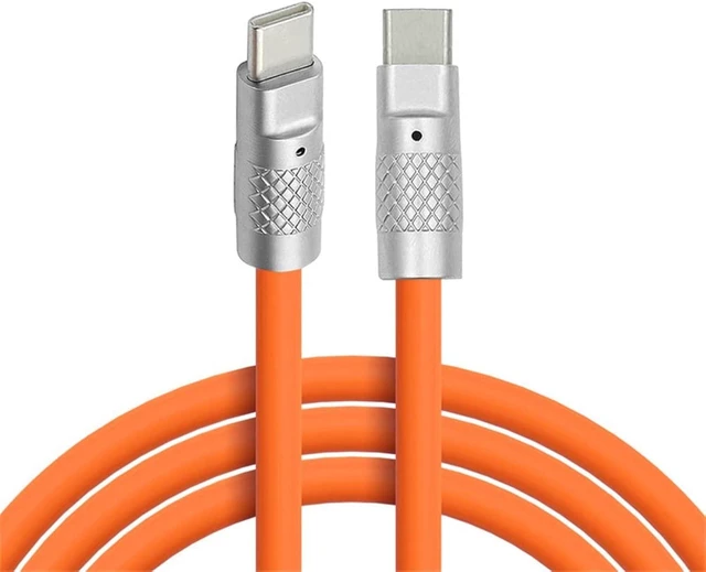 Main image of cablecc Type C USB-C to USB-C Liquid Silicone Ultra Soft 120W Power USB2.0 Data Orange Cable Fast Charge for Laptop Tablet Phone 2M