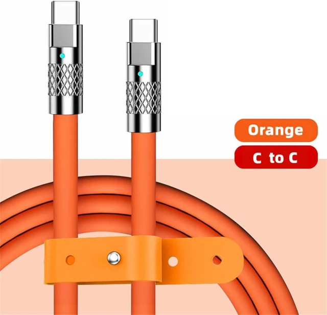 Alt view image 2 of 7 - cablecc Type C USB-C to USB-C Liquid Silicone Ultra Soft 120W Power USB2.0 Data Orange Cable Fast Charge for Laptop Tablet Phone 2M