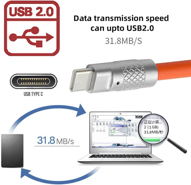 Alt view image 4 of 7 - cablecc Type C USB-C to USB-C Liquid Silicone Ultra Soft 120W Power USB2.0 Data Orange Cable Fast Charge for Laptop Tablet Phone 2M