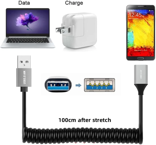 Alt view image 3 of 7 - chenyang USB 3.0 Coiled Cable,USB 3.0 Male to Female High Speed Data Transfer Charging Cable 3.28FT for Phone/Laptop/USB Flash Drive