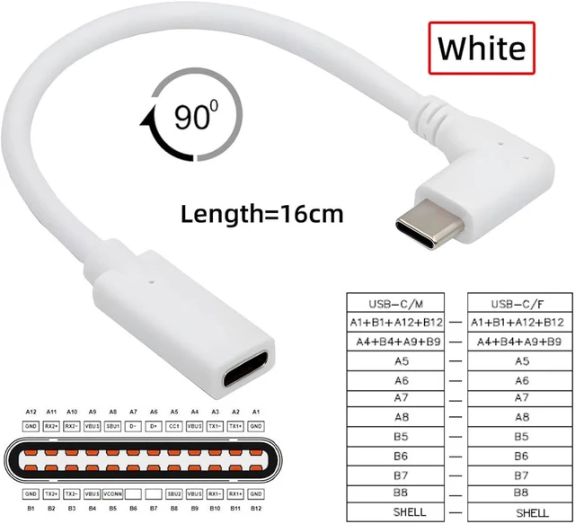 Alt view image 5 of 7 - cablecc 65W Fast Charge USB-C Extension Power Male to Female USB2.0 Data Cable 90 Degree Left Right Angled for Laptop Tablet Phone 17cm