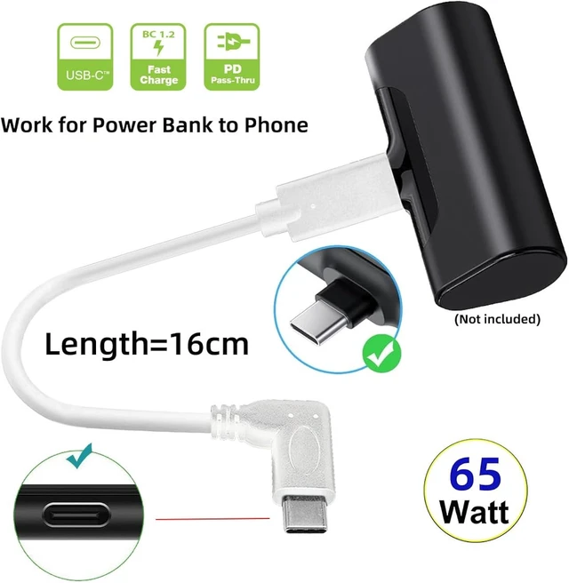 Alt view image 7 of 7 - cablecc 65W Fast Charge USB-C Extension Power Male to Female USB2.0 Data Cable 90 Degree Left Right Angled for Laptop Tablet Phone 17cm