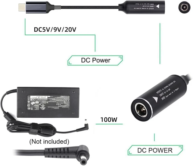 Alt view image 2 of 7 - cablecc 100W Charge DC Jack Input 5.5X2.5mm to USB-C Type-C Power Cable for Laptop Phone PD9V 5V 20V