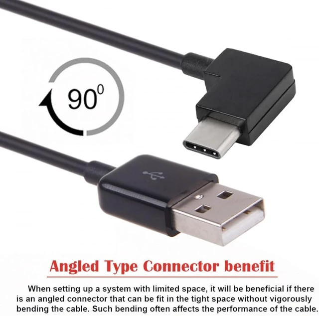 Alt view image 3 of 7 - cablecc 2m Right Angled USB 3.1 Type C USB-C to USB 2.0 Cable for Tablet & Mobile Phone Black (200cm)
