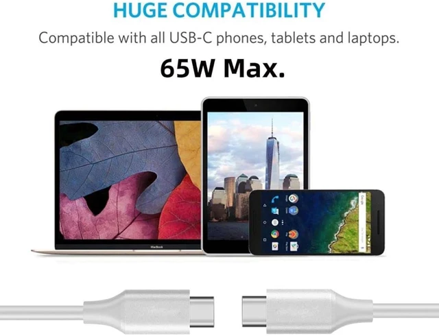 Alt view image 2 of 7 - Chenyang USB C Cable,USB C Type C Male to Male USB 2.0 Version Data Cable Support PD 65W for Laptop & Phone White 2.0M