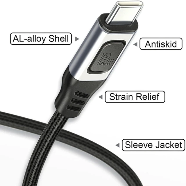 Alt view image 6 of 7 - Chenyang USB-C Type-C Male to USB-C Male USB 2.0 Version Data Cable Support E-Marker PD 100W for Laptop & Phone 1.5M