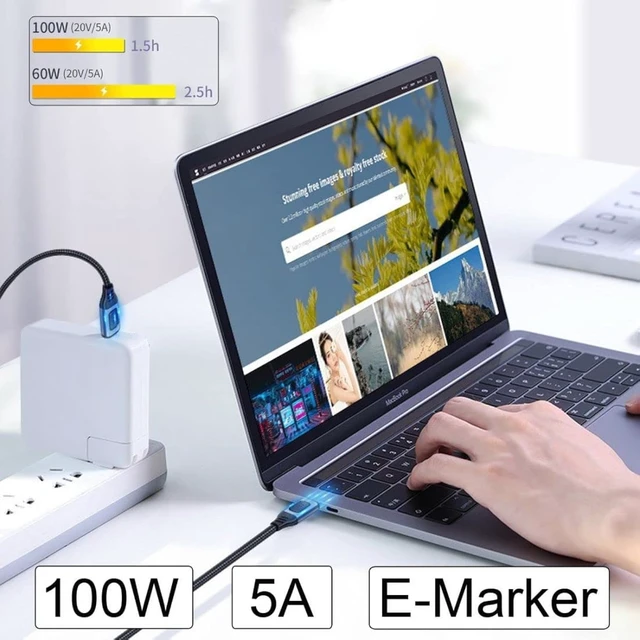 Alt view image 3 of 7 - chenyang USB-C Type-C Male to USB-C Male USB 2.0 Version Data Cable Support E-Marker PD 100W for Laptop & Phone 2.0M