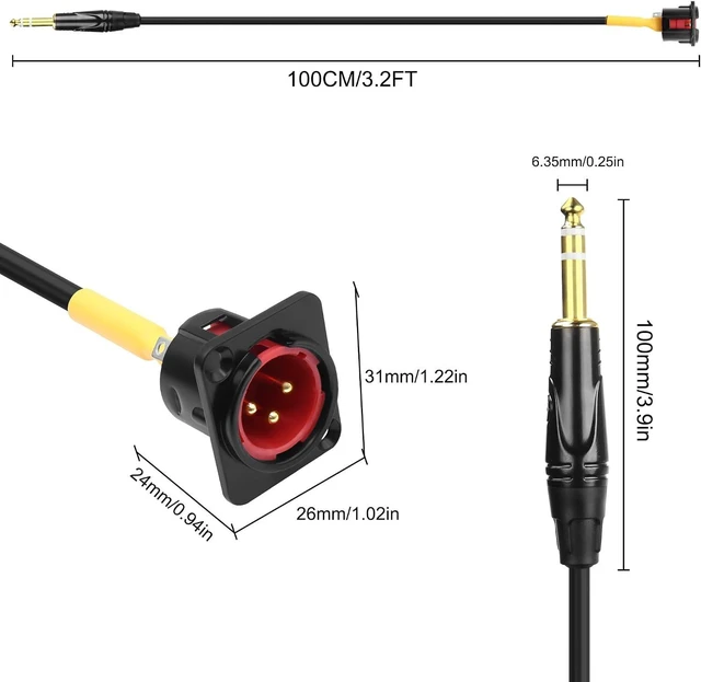 Alt view image 2 of 7 - XMSJSIY D-Type XLR to 1/4" TRS Pass Through Cable 3Pin XLR Male Panel Mount