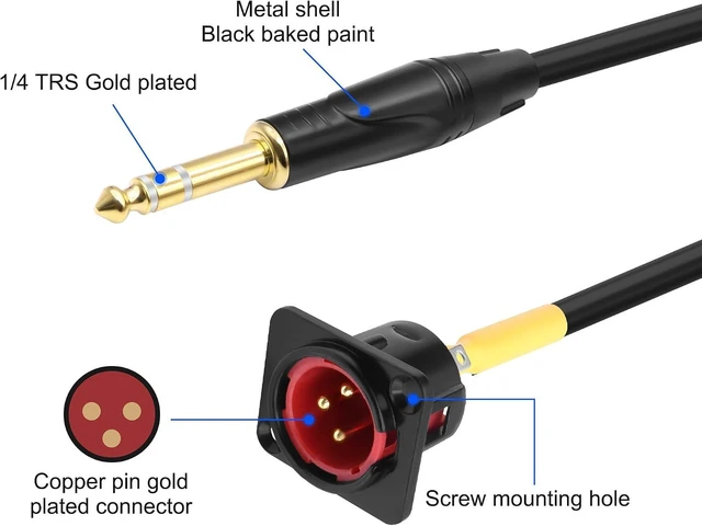 Alt view image 3 of 7 - XMSJSIY D-Type XLR to 1/4" TRS Pass Through Cable 3Pin XLR Male Panel Mount
