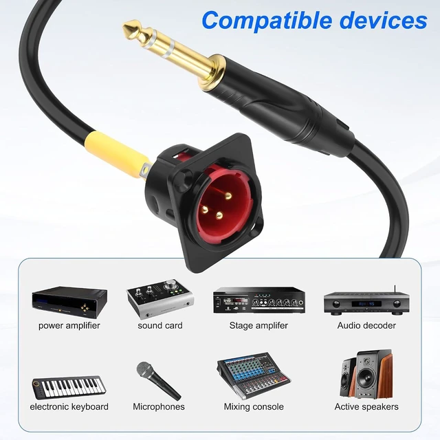 Alt view image 7 of 7 - XMSJSIY D-Type XLR to 1/4" TRS Pass Through Cable 3Pin XLR Male Panel Mount