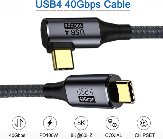 Alt view image 2 of 7 - cablecc 40Gbps Angled USB4 Cable with 100W Charging and 8K@60Hz 5K@60Hz USB4.0 Compatible with Thunderbolt3/4 120cm