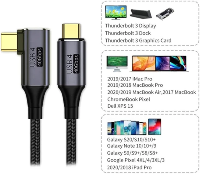 Alt view image 5 of 7 - cablecc 40Gbps Angled USB4 Cable with 100W Charging and 8K@60Hz 5K@60Hz USB4.0 Compatible with Thunderbolt3/4 120cm