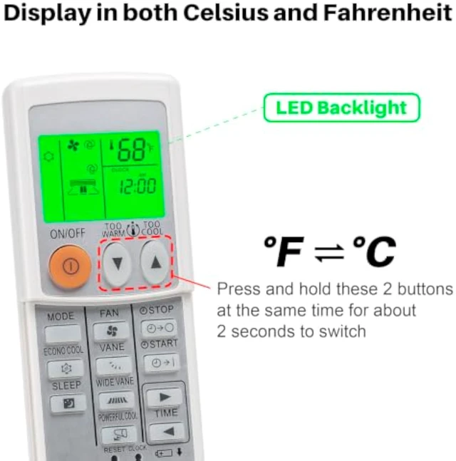 Alt view image 7 of 7 - Backlit AC Replacement Remote Control Fit for Mitsubishi Air Conditioner