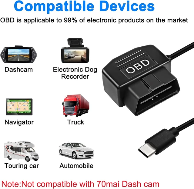 Alt view image 6 of 7 - XMSJSIY OBD Power Cable for Dash Camera Type C OBD2 Power Adapter Hardwire