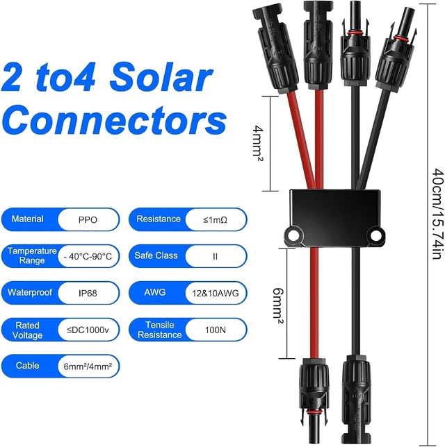 Alt view image 2 of 7 - XMSJSIY Solar Panel Y Branch Connector Parallel 2 to 4 Splitter Adapter