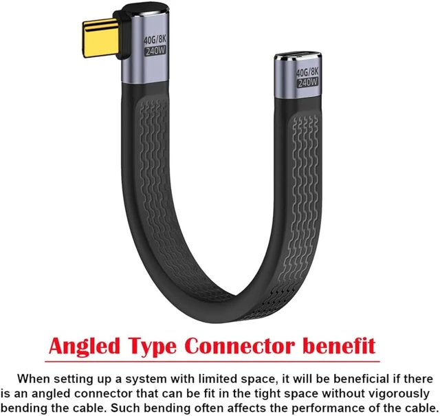 Alt view image 2 of 7 - cablecc USB4 40Gbps Extension Cable Slim Flat Male to Female with 240W Power and 8K@60Hz Video Right Angled 13cm