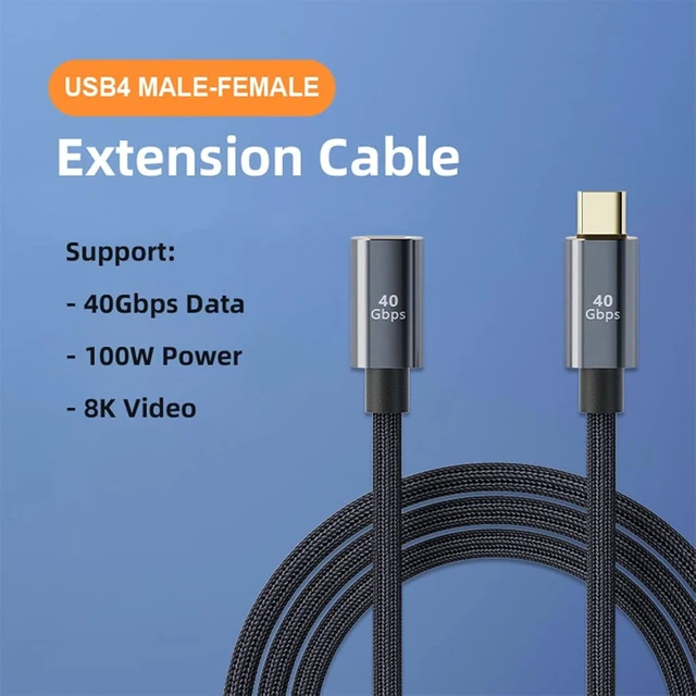 Alt view image 6 of 7 - cablecc 40Gbps USB4 Extension Cable Male to Female with 100W Charging and 8K@60Hz 30cm