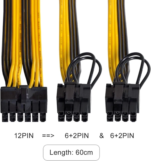 Alt view image 2 of 7 - Chenyang 12Pin to ATX Dual 8Pin & 6Pin Splitter GPU Graphics Card Modular Cable for 3080 3090 AX850 AX750 AX650 Card