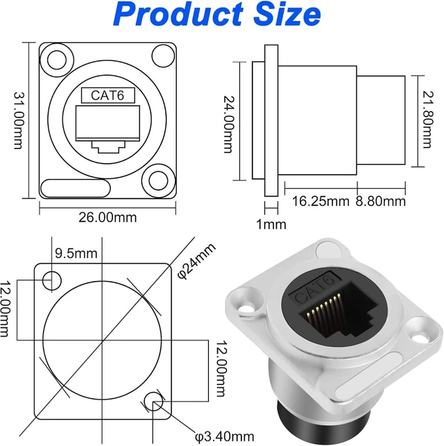 Alt view image 2 of 7 - XMSJSIY D-Type RJ45 CAT6 Panel Mount Adapter Female to Female-2PCS (Silver)