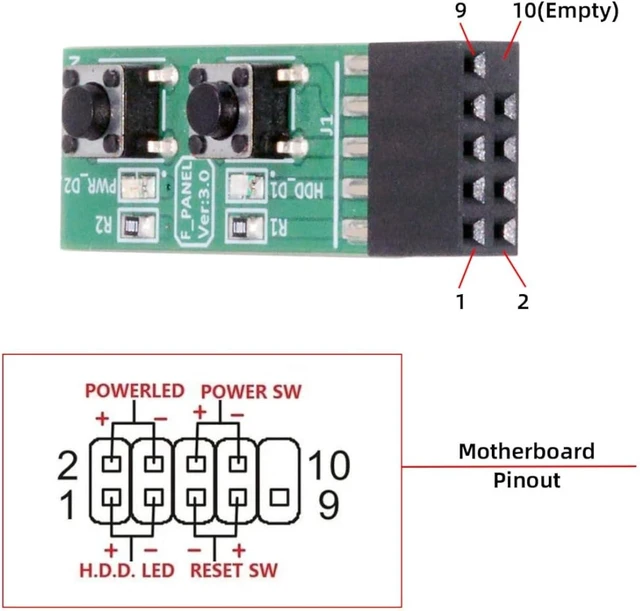 Alt view image 4 of 7 - ChenYang 10Pin Power/Reset Switch Mainboard Switch Test Board Adapter with Hard Drive LED for Desktop Computers with Win7/10/11