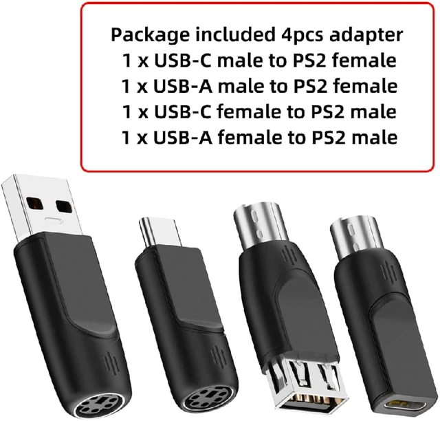 Alt view image 5 of 7 - Cablecc 4pcs/lot Type-A Type-C USB 2.0 USB-C to 6Pin PS2 Keyboard PS/2 Mouse Male to Female Adapter Mini-Din