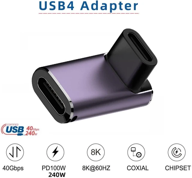 Alt view image 2 of 7 - chenyang USB C Connector,USB4 Type C Female to Female 240W Power 40Gbps Data 8K Video Adapter 90 Degree Angled for NS Phone Laptop
