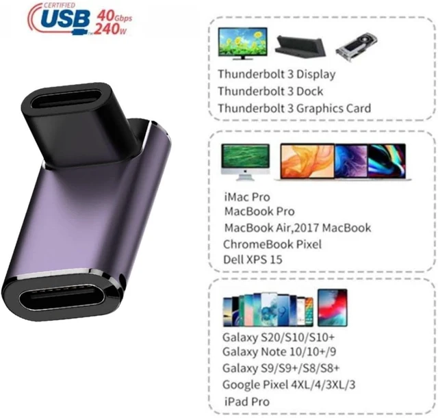 Alt view image 3 of 7 - chenyang USB C Connector,USB4 Type C Female to Female 240W Power 40Gbps Data 8K Video Adapter 90 Degree Angled for NS Phone Laptop