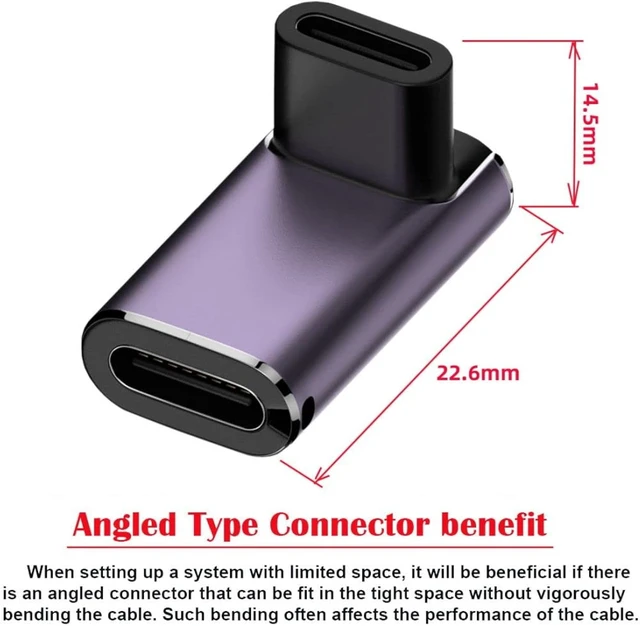 Alt view image 4 of 7 - chenyang USB C Connector,USB4 Type C Female to Female 240W Power 40Gbps Data 8K Video Adapter 90 Degree Angled for NS Phone Laptop