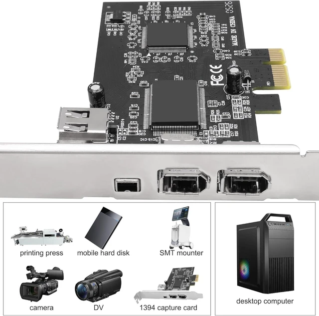 Alt view image 7 of 7 - XMSJSIY PCI-E 1X to 1394 Firewire Riser Expansion Capture Card Controller