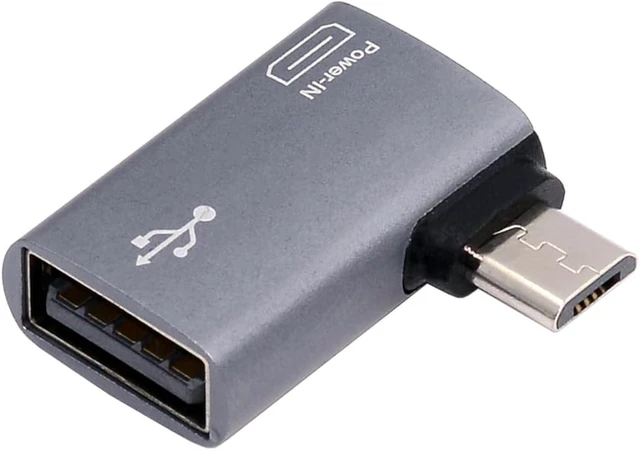 Main image of cablecc Micro USB 2.0 to USB Standard Type-A Female OTG Host Adapter Left Angled 90 Degree with Micro USB Power for Phone Tablet