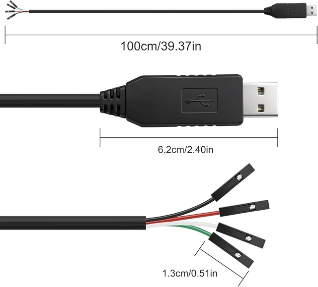 Alt view image 2 of 7 - XMSJSIY USB to TTL Serial Cable USB Type-A FTDI to 4pin TTL UART Module Data Download Cable Serial Converter Adapter Compatible with Windows - 1M / 3.28FT