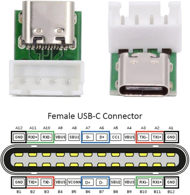 Alt view image 3 of 7 - cablecc 5pcs USB2.0 Pinout DC 5V Power DIY OEM Type C Female Socket Connector to 4Pin Pitch=2.54mm Wafer Socket Vertical