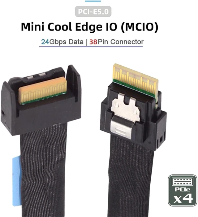 Alt view image 7 of 7 - cablecc Mini Cool Edge IO MCIO PCI-E 4i 38Pin PCI-E 5.0 Male to SFF-8654 Slimline 4X Extender Cable 50cm