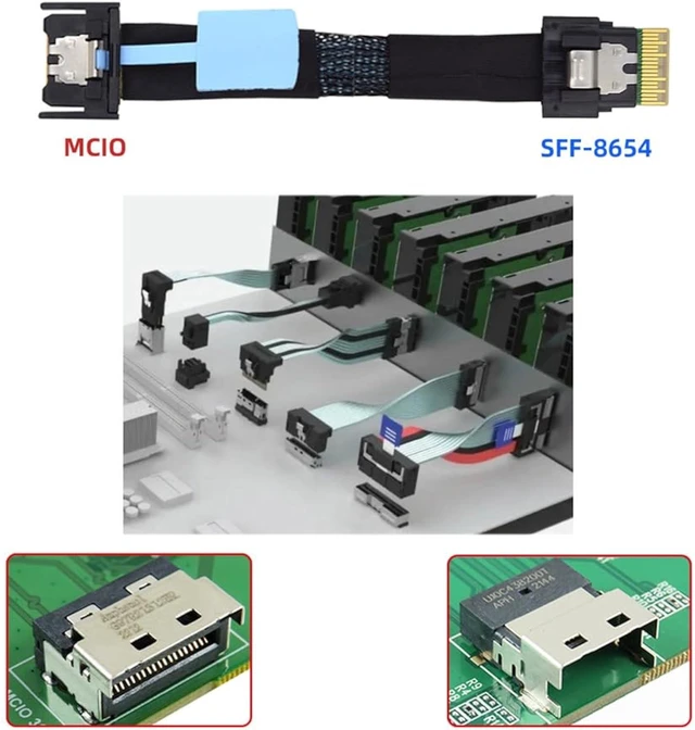 Alt view image 6 of 7 - cablecc Mini Cool Edge IO MCIO PCI-E 4i 38Pin PCI-E 5.0 Male to SFF-8654 Slimline 4X Extender Cable 50cm