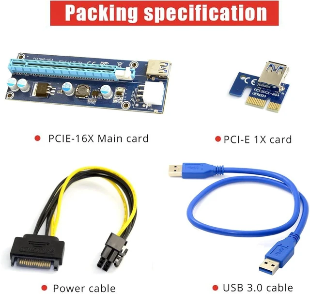 Alt view image 4 of 7 - cablecc PCI-E 1x to 16x Mining Machine Enhanced Extender Riser Adapter with USB 3.0 & SATA Power Cable