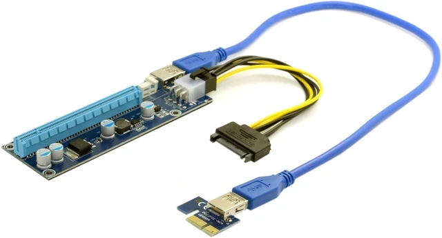 Alt view image 6 of 7 - cablecc PCI-E 1x to 16x Mining Machine Enhanced Extender Riser Adapter with USB 3.0 & SATA Power Cable