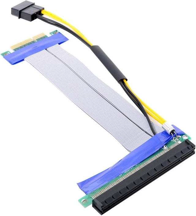 Alt view image 4 of 7 - cablecc PCI-E Express 4X to 16x Flex Cable Extender Converter Riser Card Adapter with 4pin Power 15cm