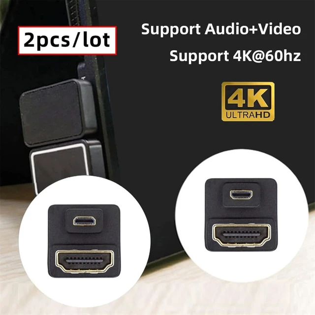 Alt view image 4 of 7 - cablecc 2pcs/Set Micro HDMI 1.4 Type-D Male to HDMI Female Port Saver Opposite U Shape Back Angled Up & Down 360 Degree Extension Adapter